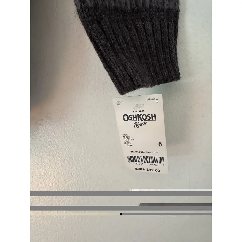 Oshkosh Fair Isle Chunky Knit Shawl Collar Sweater Youth Size 6 Gray